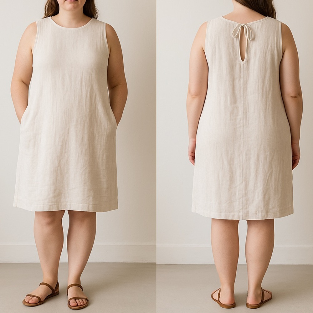 Pip-Squeak Chapeau Brooklyn Beige Linen Sleeveless Dress